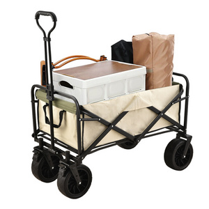 Collapsible Foldable Wagon with 220lbs Capacity, Heavy Duty Folding Utility Garden Cart with Big Wheels & Drink Holders