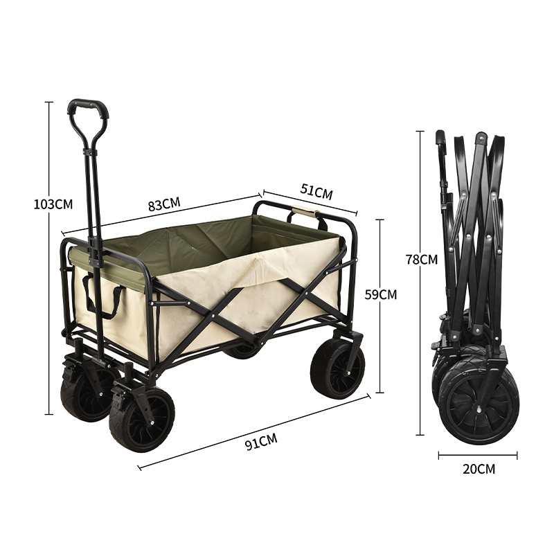 Collapsible Foldable Wagon with 220lbs Capacity, Heavy Duty Folding Utility Garden Cart with Big Wheels & Drink Holders