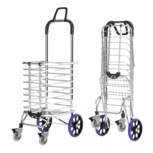 Shopping Trolley Folding Grocery Cart 2 Wheels Foldable Hand Dolly Truck Collapsible Push/Pull Carts for Easy Storage