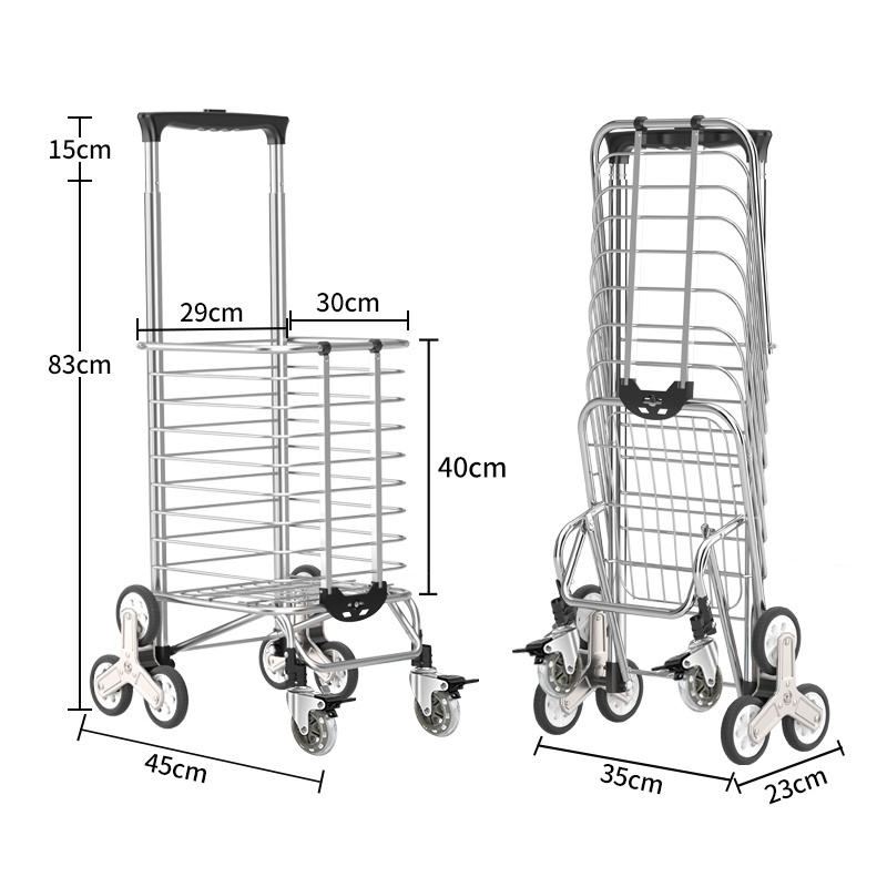 Folding Shopping Cart with 360 Swivel Wheels Foldable Grocery Cart, 88lbs Portable Heavy Duty Utility Carts for Luggage Travel