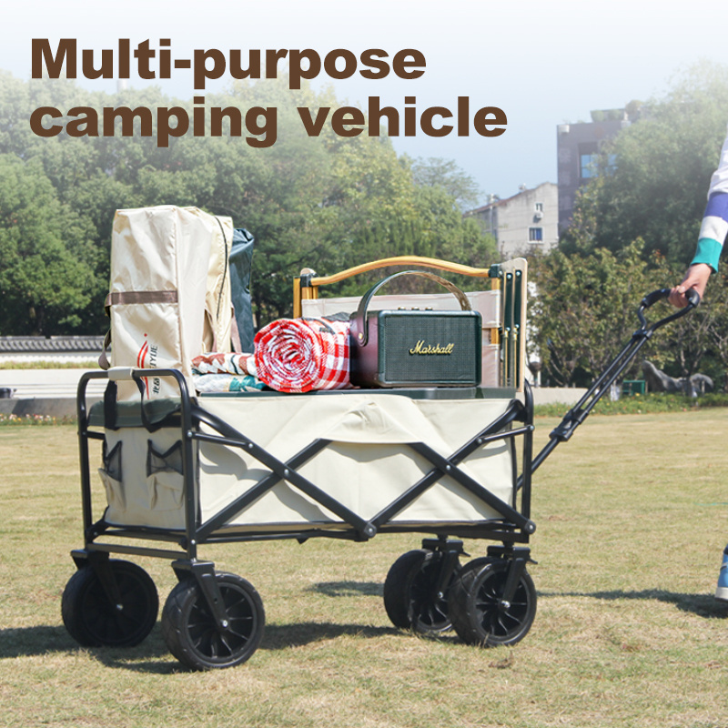 Collapsible Foldable Wagon with 220lbs Capacity, Heavy Duty Folding Utility Garden Cart with Big Wheels & Drink Holders