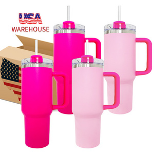 powder coated Pink 40oz Tumbler Cup cameliapink Hot Pink Flamingo 40oz Quencher Tumbler with handle