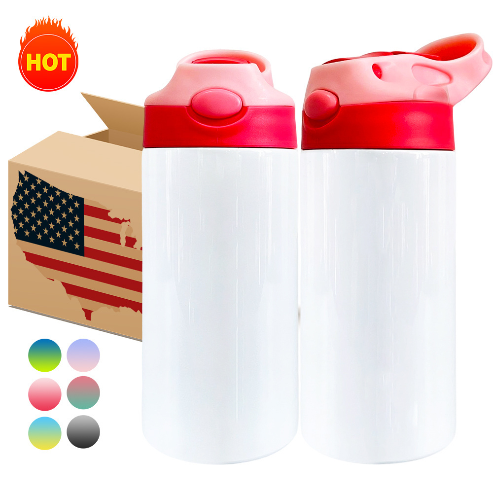 USA warehouse blank sublimation kids water bottle 12oz double walled stainless steel flip top tumbler kid children sippy cups