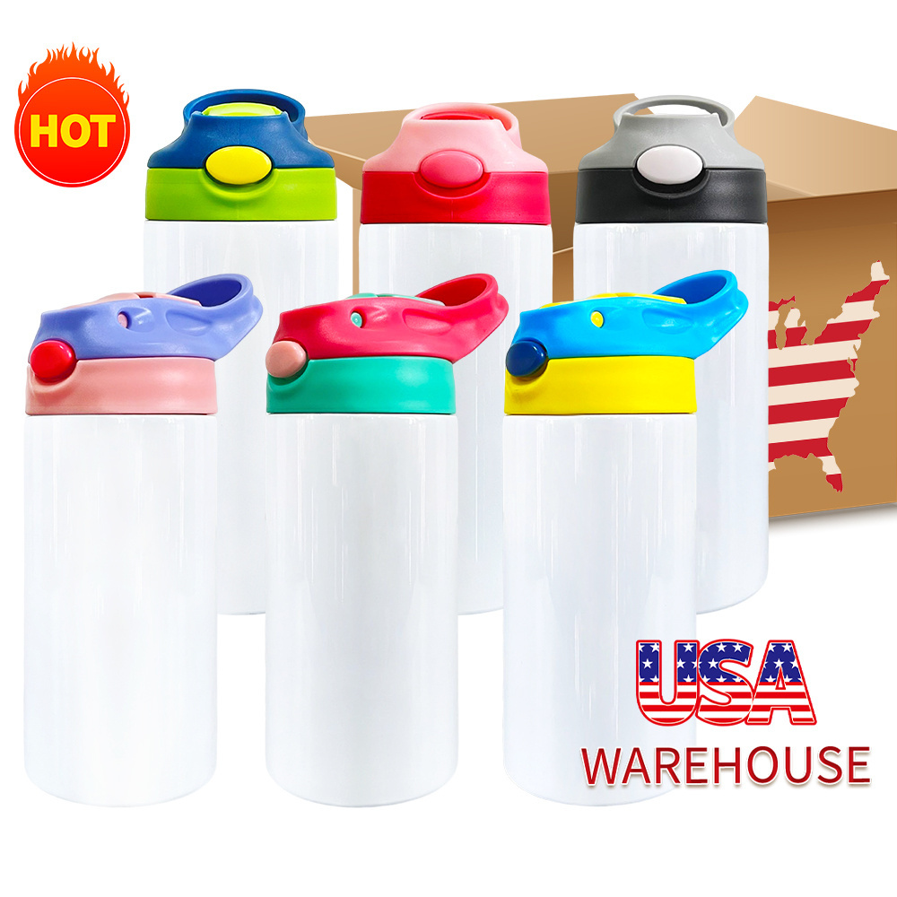 USA warehouse blank sublimation kids water bottle 12oz double walled stainless steel flip top tumbler kid children sippy cups