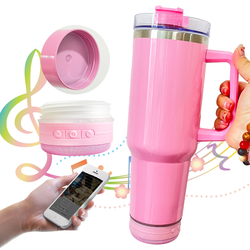 Wholesale bulk vacuum insulated drinking tumblers music player 40oz stainless steel coffee mug with speaker For DIY printing