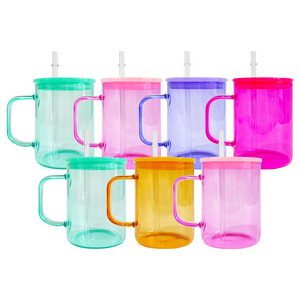 2023 Crystal clear sublimation glass mug with pp lid transparent 17oz jelly glass mug with colored plastic lid for gifts