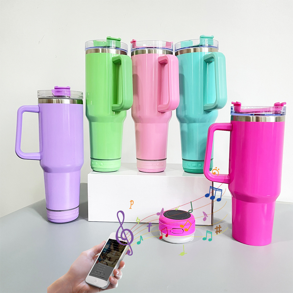 Wholesale bulk vacuum insulated drinking tumblers music player 40oz stainless steel coffee mug with speaker For DIY printing