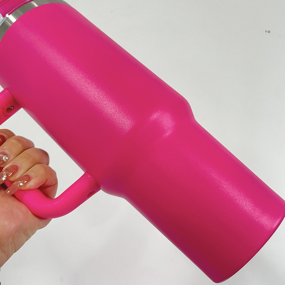 powder coated Pink 40oz Tumbler Cup cameliapink Hot Pink Flamingo 40oz Quencher Tumbler with handle