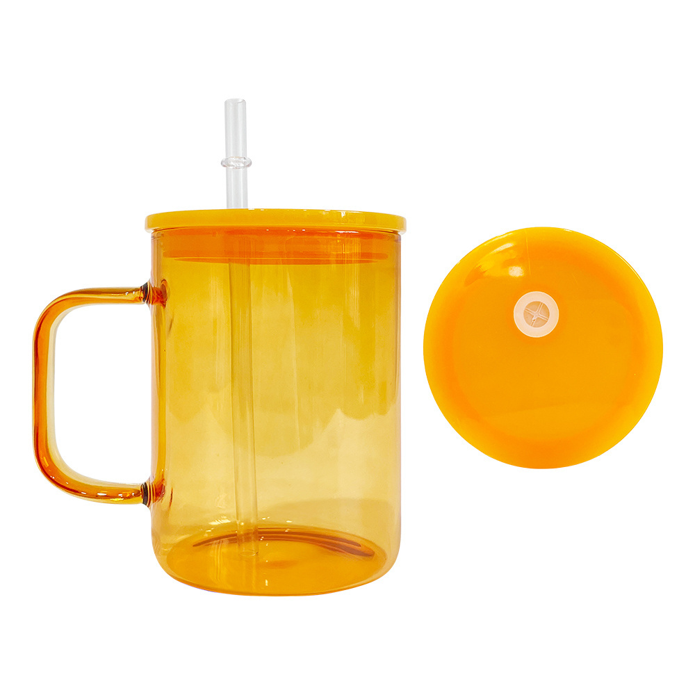 2023 Crystal clear sublimation glass mug with pp lid transparent 17oz jelly glass mug with colored plastic lid for gifts