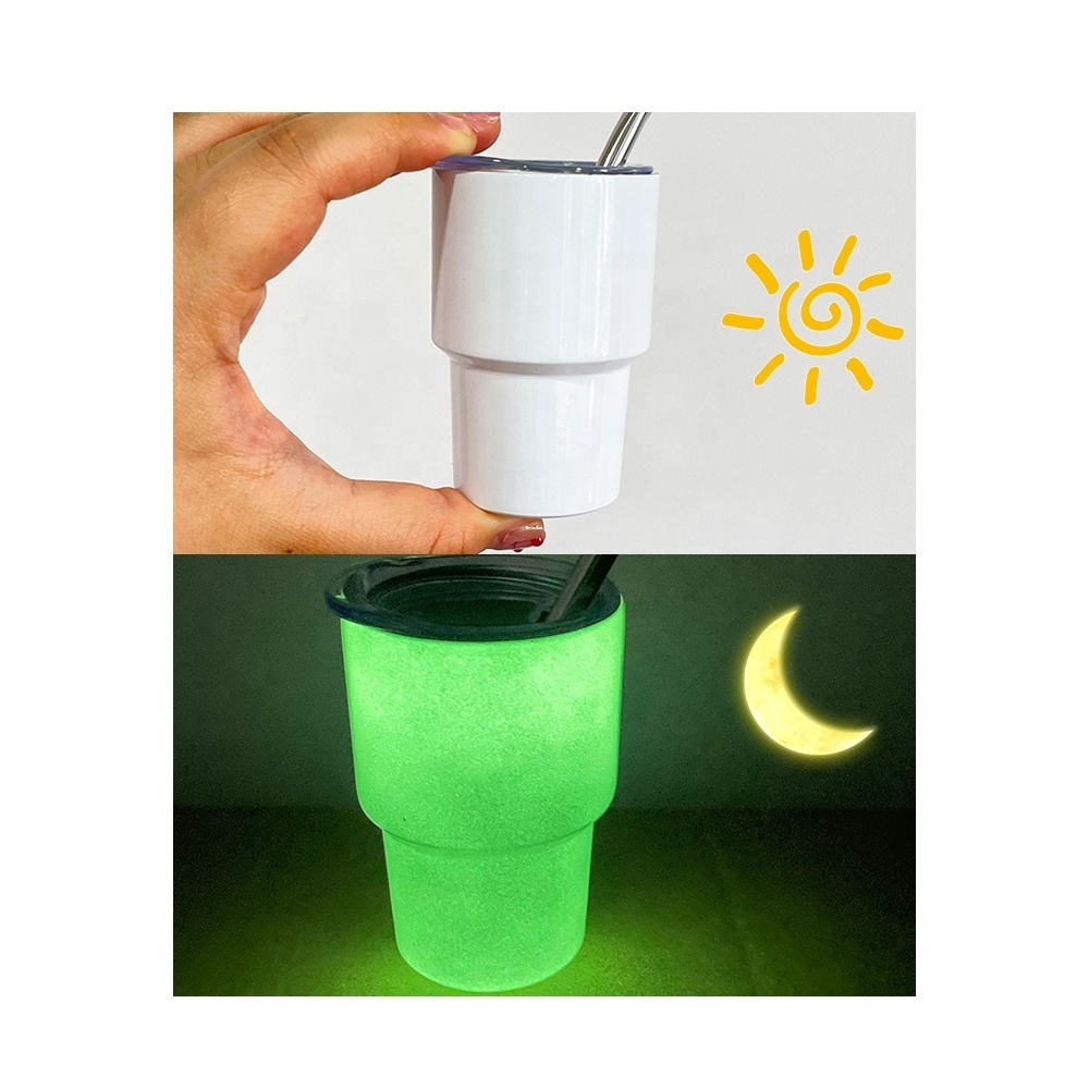 USA Warehouse Mini 2oz 3oz White Blank Sublimation Glowing Stainless Steel Glow In Dark 2oz Tumbler Shot Glass Glow In Dark