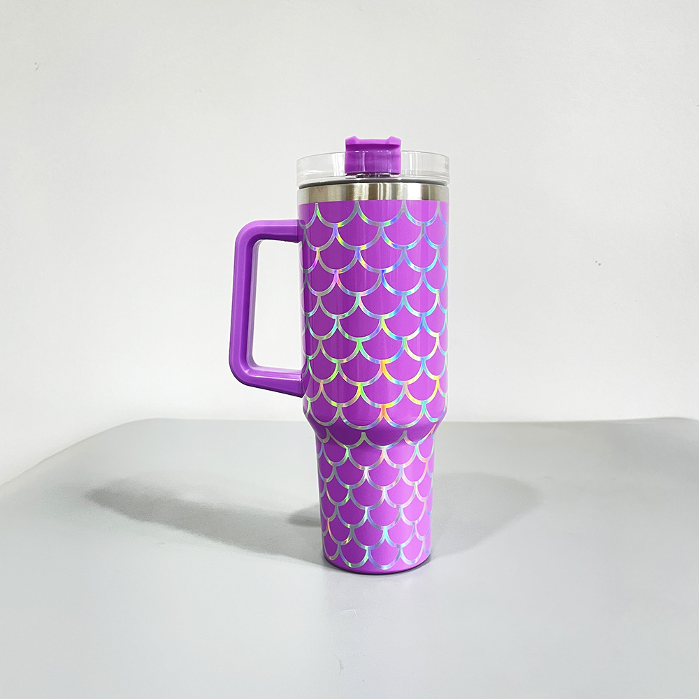 In stock 40 oz mermaid straw cup large capacity Vacuum Insulated Travel Coffee Mug holographic fish scales print travel mug