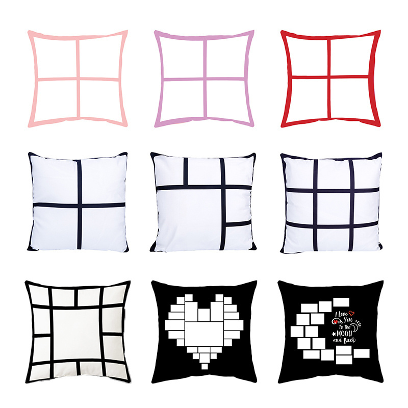 Sublimation Blank 9 Photo Panel Pillow Case Black and White Sublimation Panel Cushion Cover with zipper and pocket