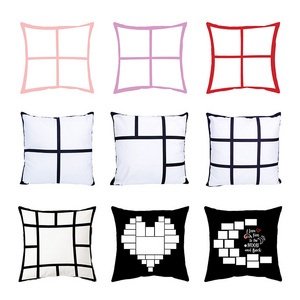 Sublimation Blank 9 Photo Panel Pillow Case Black and White Sublimation Panel Cushion Cover with zipper and pocket