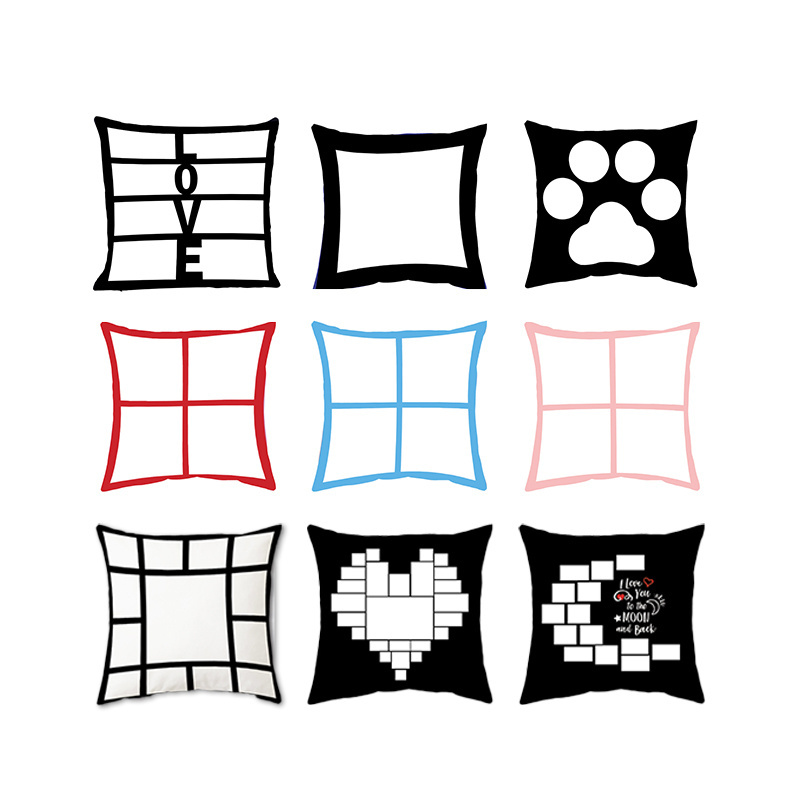 Sublimation Blank 9 Photo Panel Pillow Case Black and White Sublimation Panel Cushion Cover with zipper and pocket