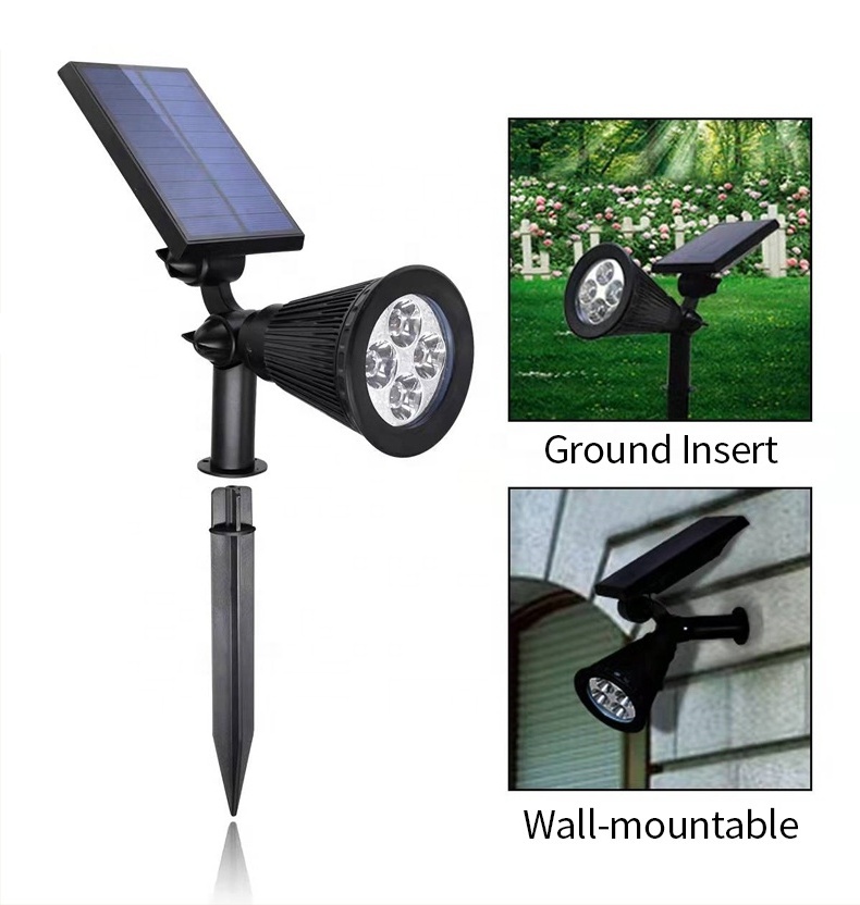 Outdoor IP65 Waterproof Wireless Adjustable Modern Lawn Light 4 LED Solar Garden Lantern