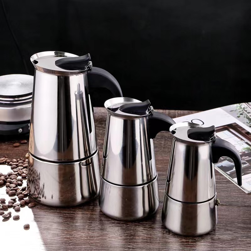 Best Price Mocha Coffee Makers Custom 304 Metal Straight Coffee Makers With Filter Homely Italian Mocha Sandblasting Coffee Pot