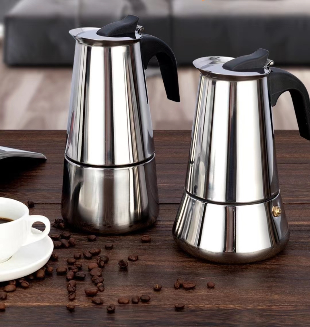 Best Price Mocha Coffee Makers Custom 304 Metal Straight Coffee Makers With Filter Homely Italian Mocha Sandblasting Coffee Pot