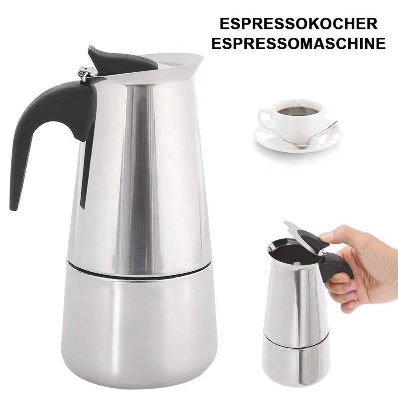 Best Price Mocha Coffee Makers Custom 304 Metal Straight Coffee Makers With Filter Homely Italian Mocha Sandblasting Coffee Pot