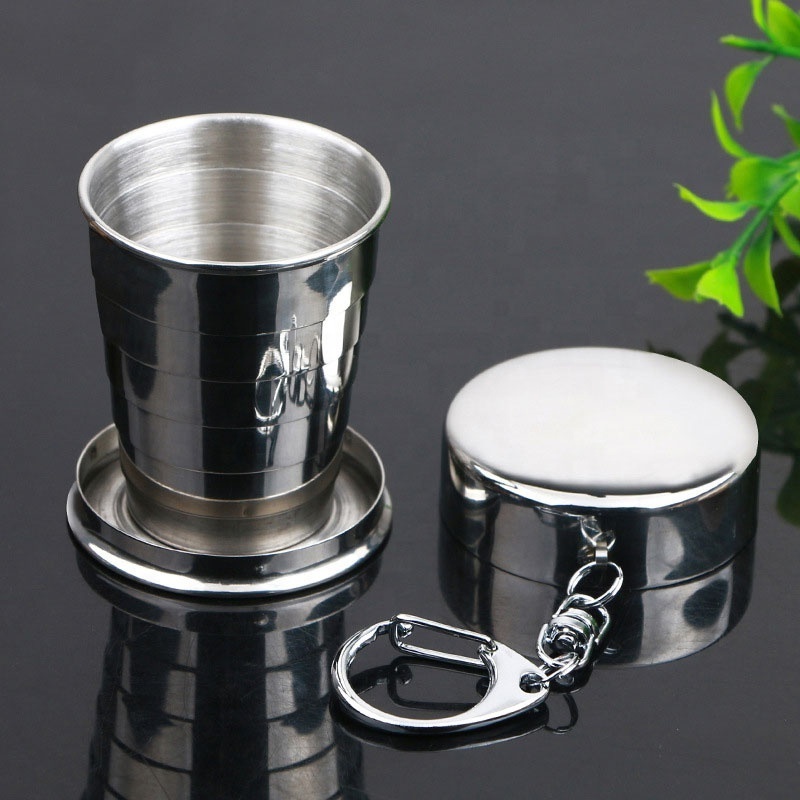 Folding Wine Cup With Chain Ring For Camp 304 Metal Collapsible Wine Cup 75ML /150ML /250ML Foldable Bear Wine Cup Custom Logo