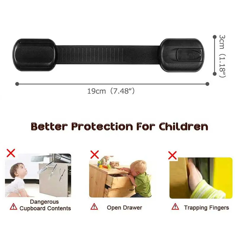 Black Child Safety Cabinet Locks Adjustable Straps for Drawers Refrigerator Toilet For Kids Baby Safety Security Protection