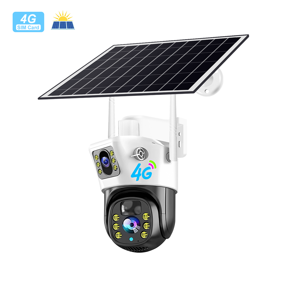 Solar Powered surveillance V380 2k 4mp Wifi 4G Outdoor Security Camera Double Lens Hd Wireless Ptz Video Surveillance Ip Camera