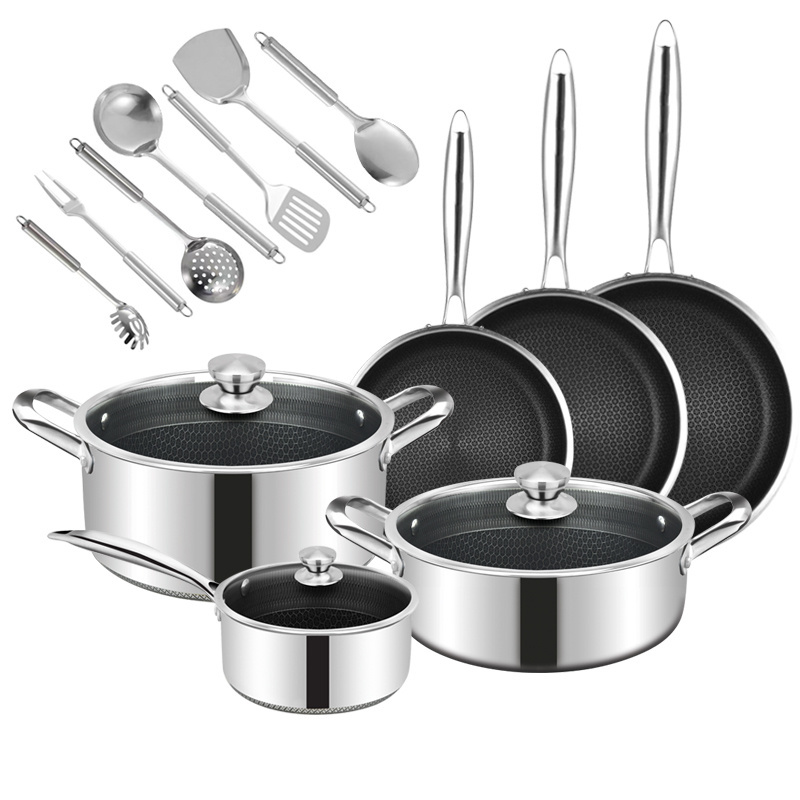 DSFOM 5701 Customizable stainless steel kitchen utensils non stick cooking pot set with Glass Lid