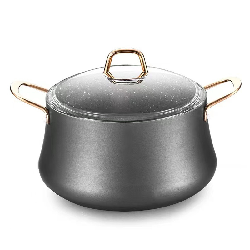 DSFOM 8519 Eco-friendly Aluminum Belly Pot Set Aluminum Kitchen Stock Pot with Gold Handle Color Box Europe Cookware Sets