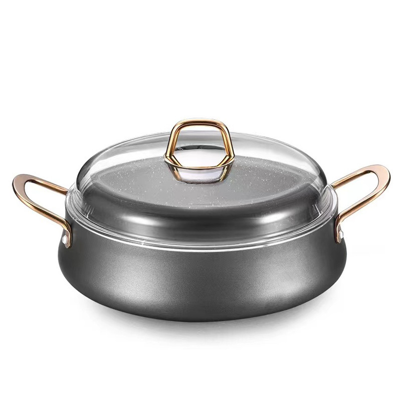 DSFOM 8519 Eco-friendly Aluminum Belly Pot Set Aluminum Kitchen Stock Pot with Gold Handle Color Box Europe Cookware Sets