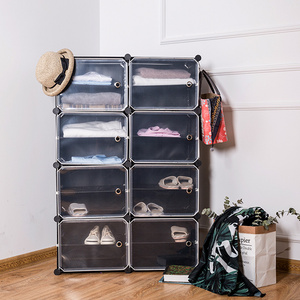 Multi Use Diy Plastic 12 Cube Shoe Rack Shoes Cabinet Rack Black With White Door