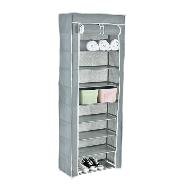 10 Tiers Shoe Rack With Dustproof Cover Closet Storage Organizer Grey Shoe Cabinet