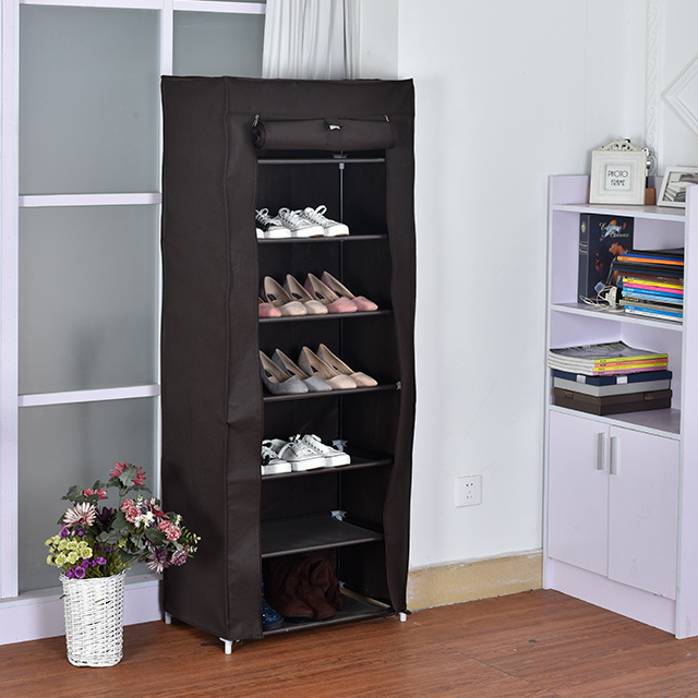 10 Tiers Shoe Rack With Dustproof Cover Closet Storage Organizer Grey Shoe Cabinet