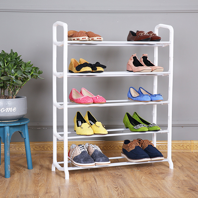 Extension Height Iron Tube Shoe Rack Shelf 5 Tier Shoe Rack For Shoes