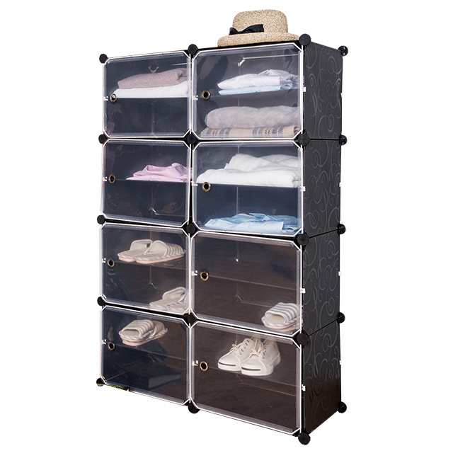 Multi Use Diy Plastic 12 Cube Shoe Rack Shoes Cabinet Rack Black With White Door