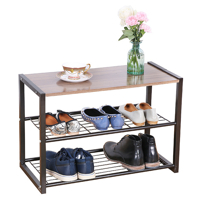 Ins Industrial Style Storage Shelf Wooden Shelf Iron Metal Shoe Rack With Bench