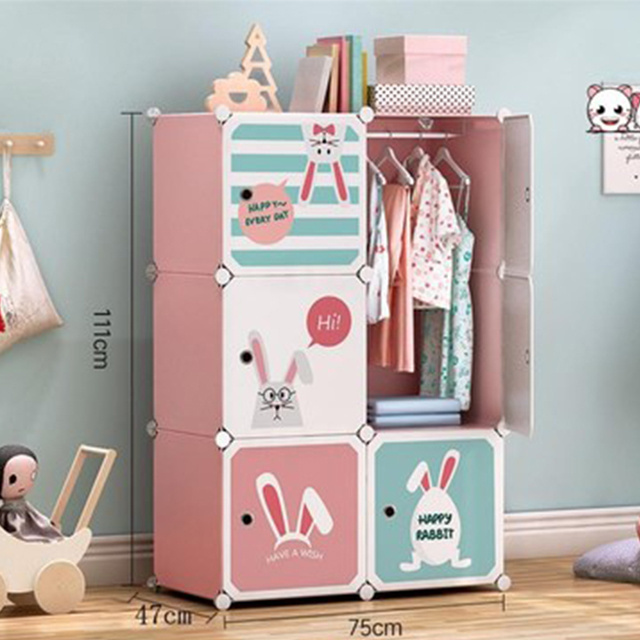 Household DIY Modular Kids Cube Wardrobe Closet Storage Plastic Cabinet Baby Wardrobe