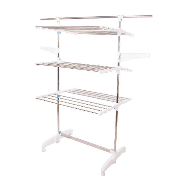 Foldable 3 Tier Clothes Drying Rack Rolling Collapsible Laundry Dryer Hanger Stand Indoor Outdoor Cloth Storage Stand Hanger