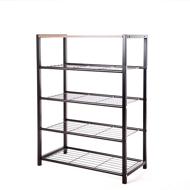 Ins Industrial Style Storage Shelf Wooden Shelf Iron Metal Shoe Rack With Bench