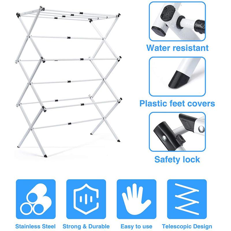 Indoor Expandable Foldable Adjustable Metal Plastic Stand Garment Clothing Laundry Dry Clothes Rack