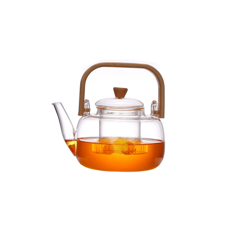 High Quality Hot Sale Heat Tempered Clear Glass Tea Pot Blooming Glass Flower Teapot With Infuser Loose Leaf Tea Pots Maker