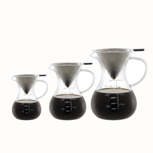 Pour Over Coffee Maker Set Glass Carafe Coffee Pot&Coffee Brewer With Stainless steel Filter Dripper Heat Resistance Decanter