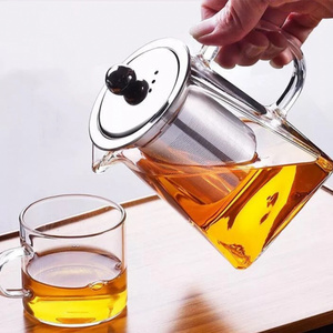 Wholesale Chinese Unique Half Moon Coffee & Tea Sets High Heat resistant Borosilicate Square Glass Tea Pot Teapot With Infuser