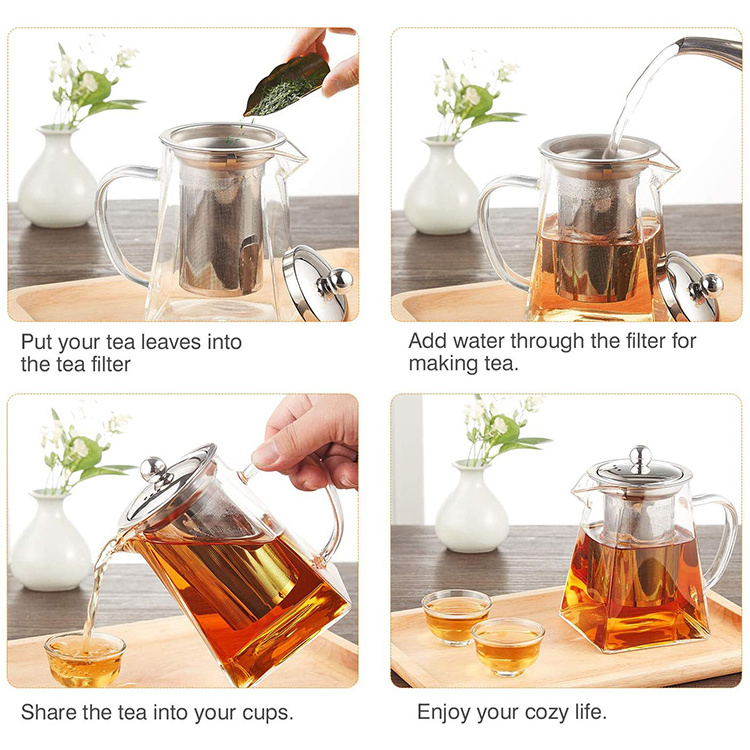 Top Sellers Tea Kettle And Tea Pot Maker Glass Teapot With Removable Loose Tea Infuser Stovetop Safe Glass Teapot