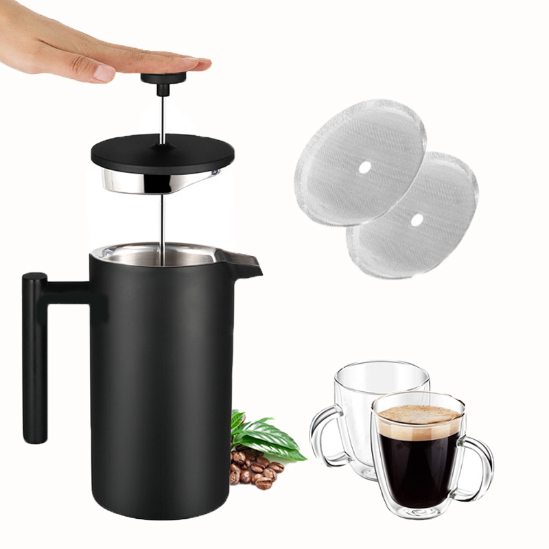 custom product Insulated Double Wall 6 Capacity matte Black Coffee Maker 1000ml Stainless Steel Matte black french press