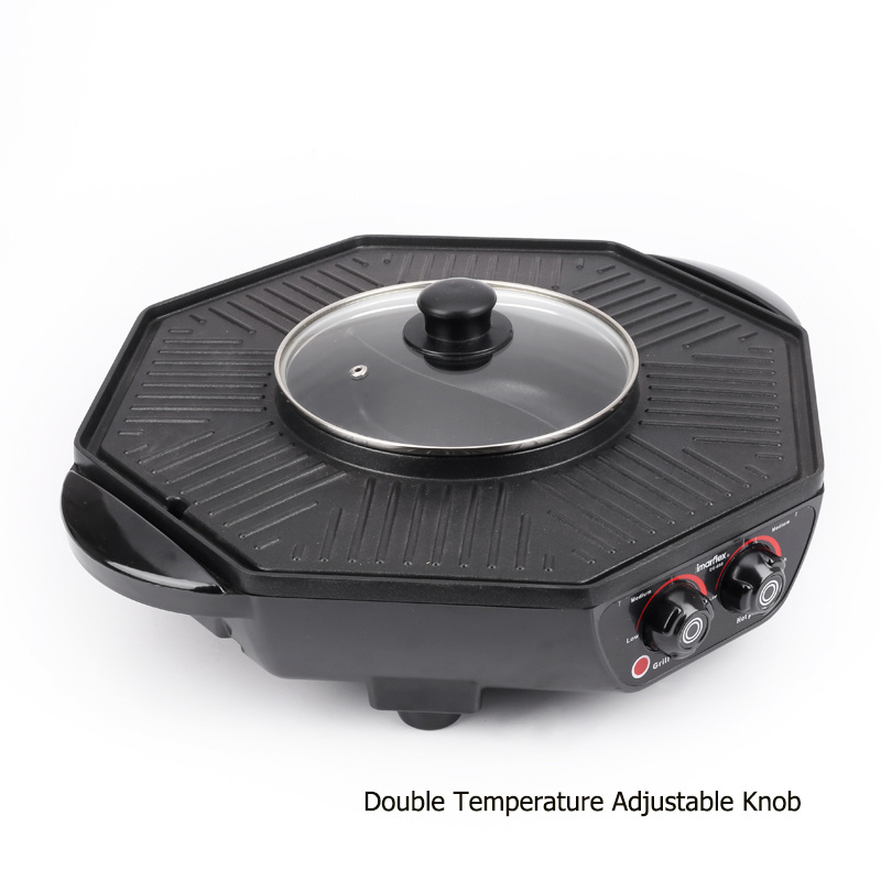 Multi-Function  smokeless hot pot  portable 2 in 1 electric hotpot and electric grill