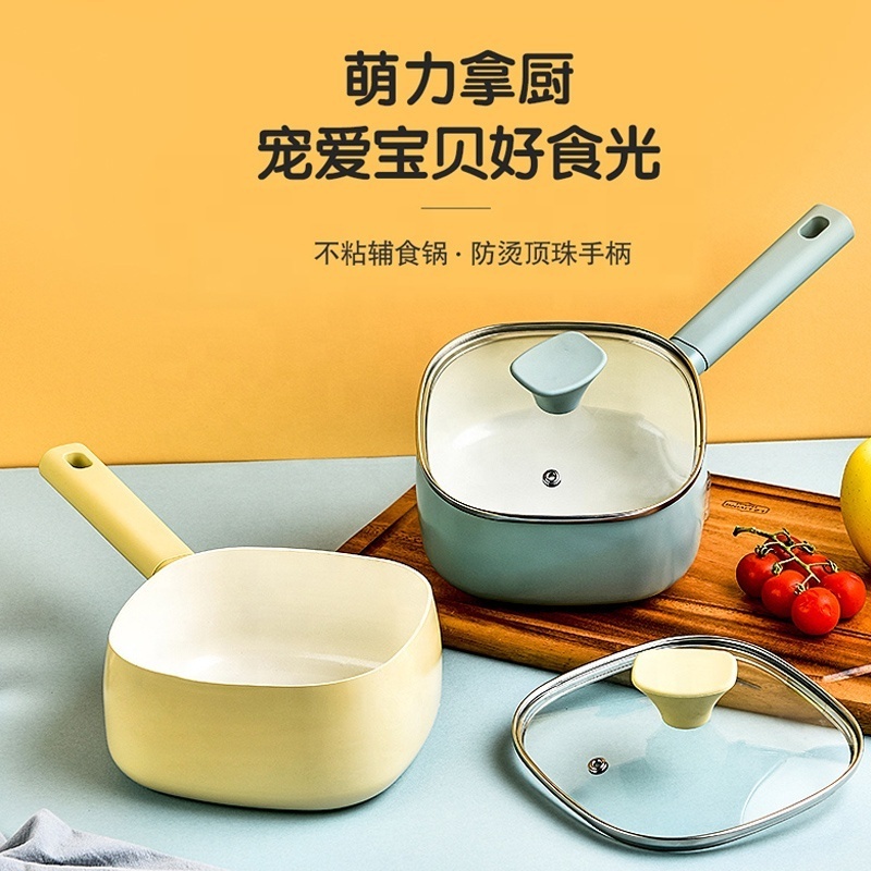 Good-looking milk pot aluminium white ceramic cookware set whole family use with soft touch handle for baby sauce pot