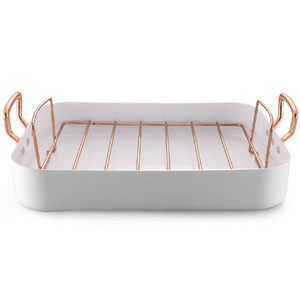 bakeware set Non Stick Deep Square Pan Fry Basket, Steamer Rack, ceramic coating s/s hollow handle gold plated