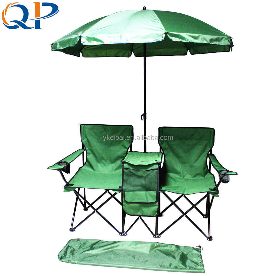 2 Person Double Beach Chair Lounge Chairs with Umbrellas and Table