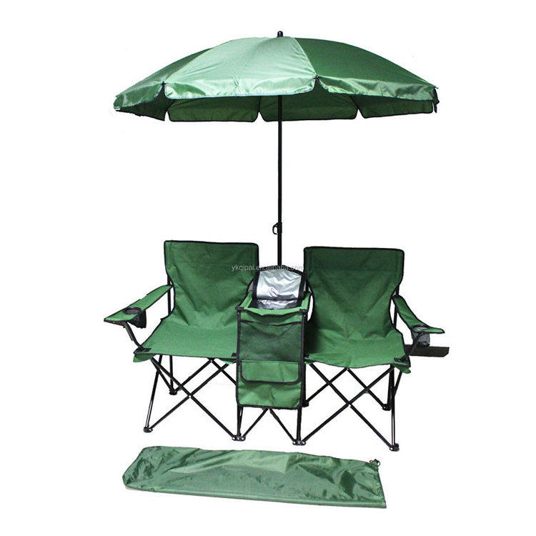 2 Person Double Beach Chair Lounge Chairs with Umbrellas and Table