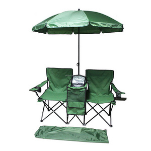 2 Person Double Beach Chair Lounge Chairs with Umbrellas and Table