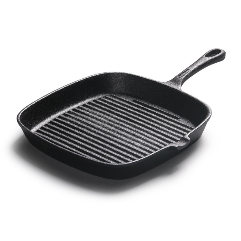 9.5 inch square steak pan cast iron skillet grill pan for grilling oven safe for camping and barbecue